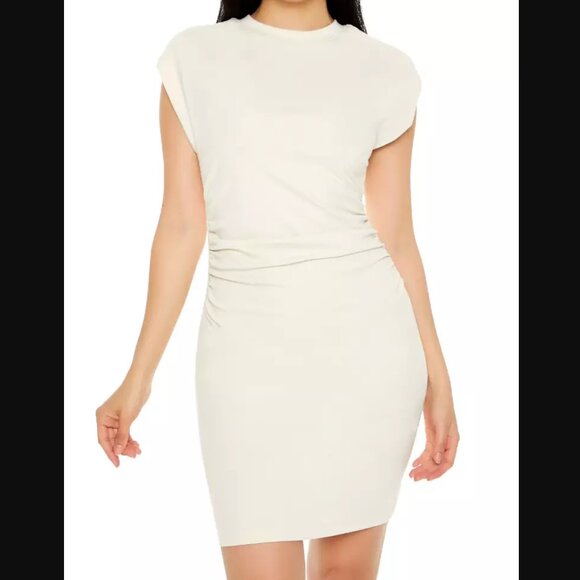 Forever 21 Ruched Bodycon Mini Dress X-Small Cream - Picture 1 of 5